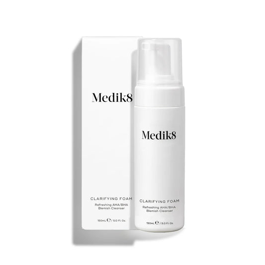 Medik8 Sale. Medik8 Clarifying Foam is suitable for acne and blemish prone skin. Medik8 Clarifying Foam contains Salicylic Acid, L-Mandelic Acid and Niacinamide. Perfect for teenage skin.