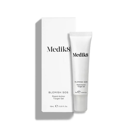 Medik8 Sale. Medik8 Blemish SOS visibly reduces acne, pimples, blackheads and breakouts in just 24 hours. Contains Salicylic Acid, Azelaic Acid and Niacinamide. 