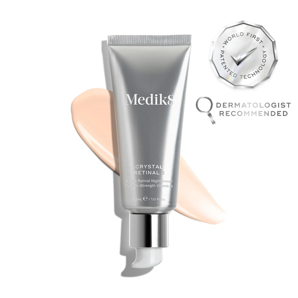 Medik8 Sale. Medik8 Crystal Retinal 3. Contains Retinaldehyde, Hyaluronic Acid, Vitamin E and Glycerin. Perfect for anti aging