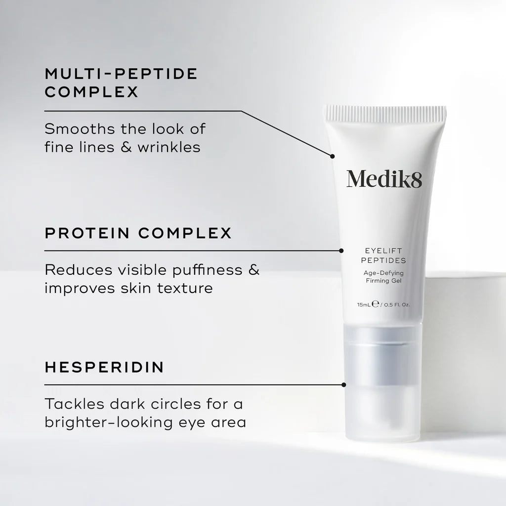 Medik8 Sale. Medik8 Eyelift Peptides. This multi-action anti-ageing eye serum helps to lift and shape the look of eye contours for an immediate well-rested look