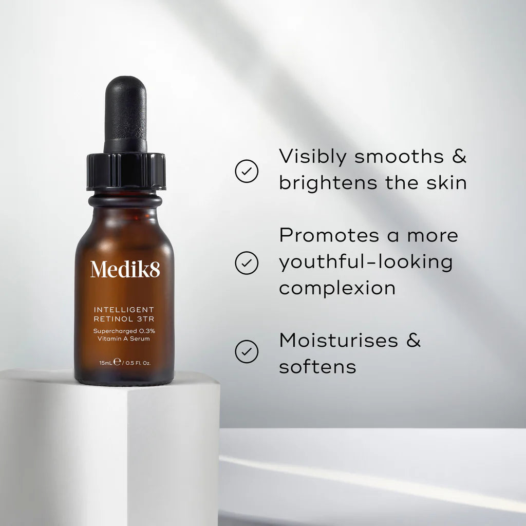 Medik8 Sale. Medik8 Intelligent Retinol 10TR Supercharged 1.0% Vitamin A Serum. Contains Retinol, Squalane, Climbazole and Vitamin E