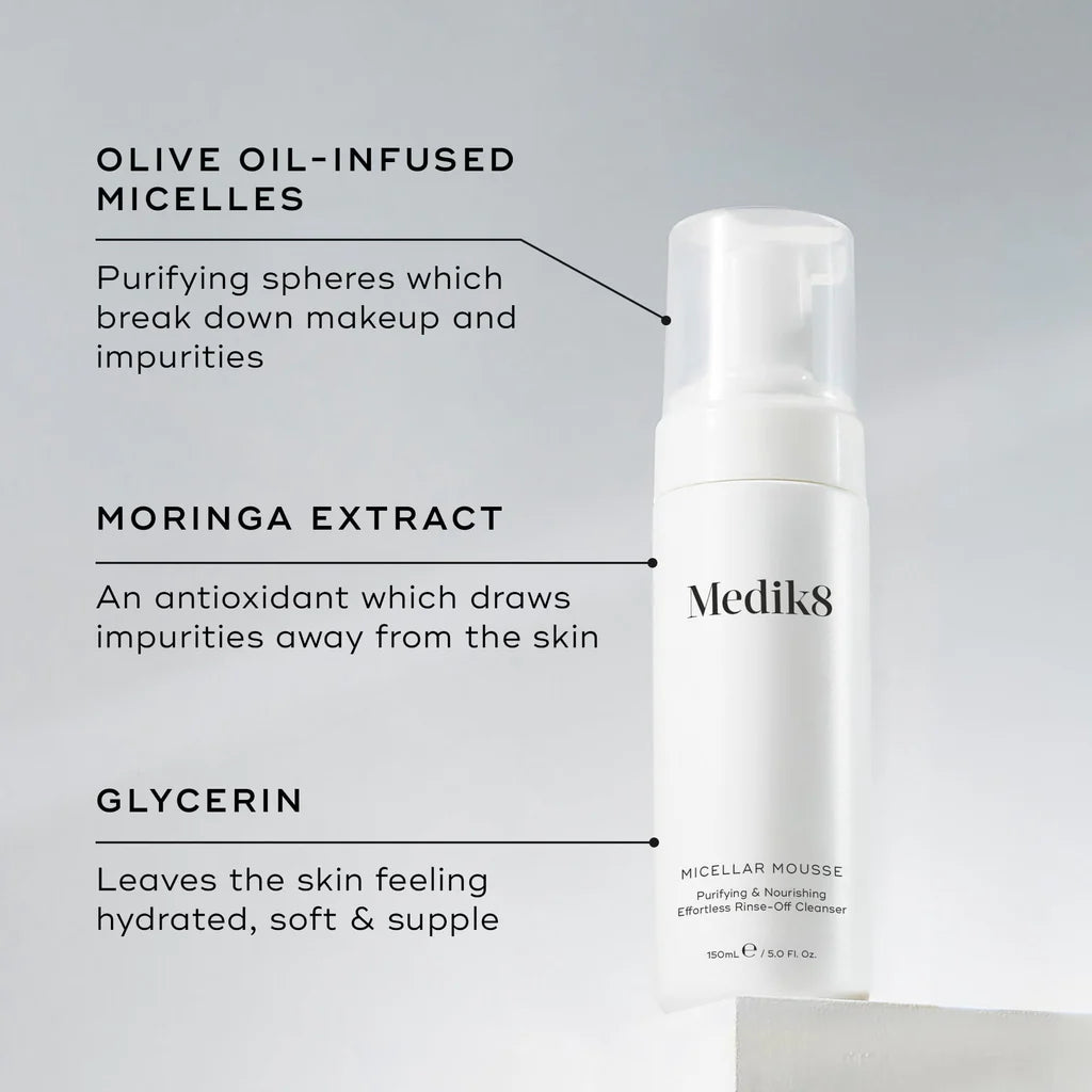 Medik8 Sale. Medik8 Micellar Mousse is suitable for all skin types. Perfect as a stand alone cleanser, second cleanser or toner. Medik8 Micellar Mousse is perfect for teenage skin. 