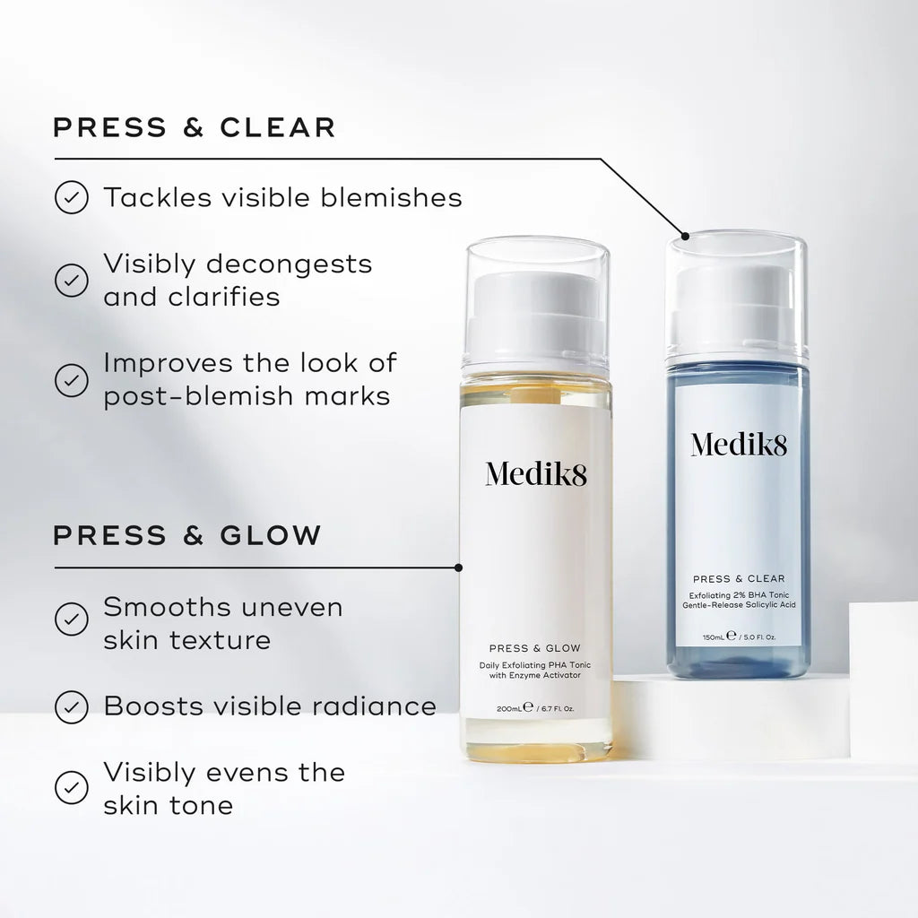 Medik8 Sale. Medik8 Press & Glow is suitable for all skin types. Perfect as a second cleanser or toner. Medik8 Press & Glow is perfect for teenage skin. 