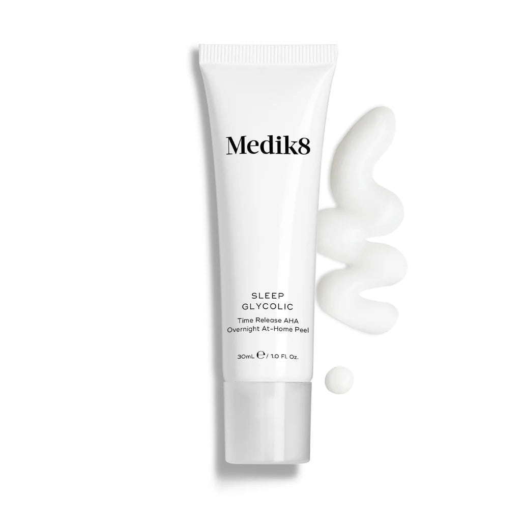 Medik8 Sale. Medik8 Sleep Glycolic smoothes the skin, evens out skin tone, resurfaced the skin. Contains Glycolic Acid, Korean Clover Extract and Glycerin. 