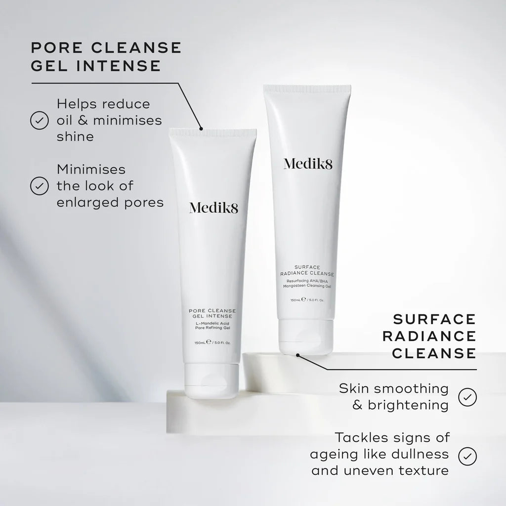 Medik8 Sale. Medik8 Surface Radiance Cleanse is suitable for all skin types. Perfect as a stand alone cleanser or double cleanse. Medik8 Surface Radiance Cleanse delivers rapid surface exfoliation while visibly decongesting the complexion with effective impurity removal. The complexion is left thoroughly cleansed and radiant. Perfect for teenage skin. 